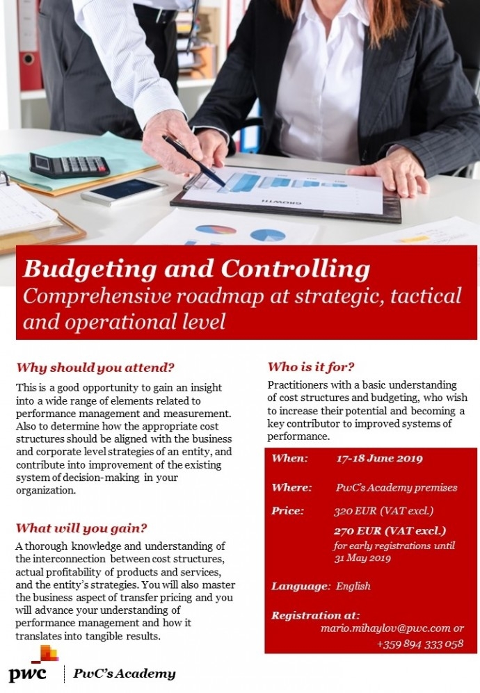 Обучение „Budgeting and Controlling – Comprehensive roadmap at strategic, tactical and operational level“