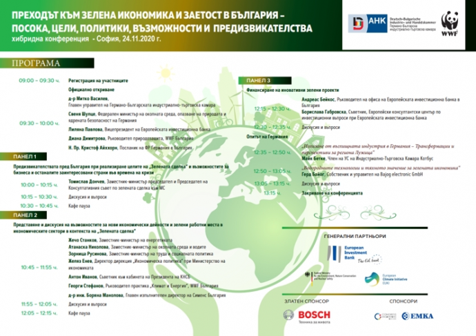 Хибридна конференция „Преходът към зелена икономика и заетост в България – посока, цели, политики, възможности и предизвикателства“